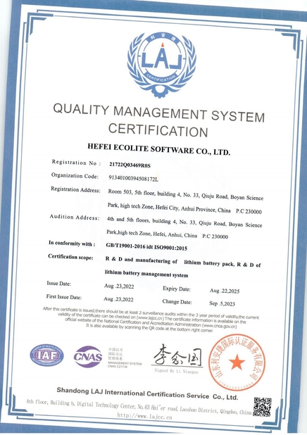 Κίνα HEFEI ECOLITE ENERGY CO., LTD. Πιστοποιήσεις